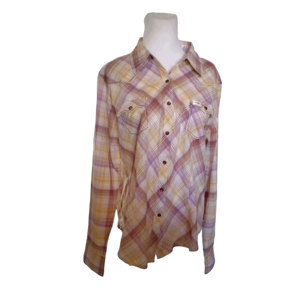 Wrangler | Twenty X Womens Western Shirt Purple‎ Plaid Metallic Button Up Size L
